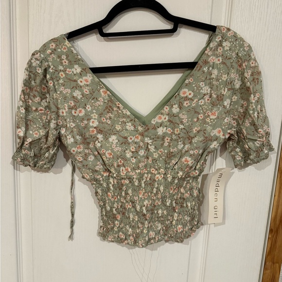 Madden Girl Tops - Madden Girl Sage Floral Puff Sleeve Blouse